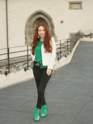 Black and White with Green Boots 