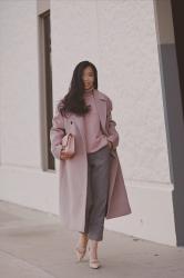 Pink Coat & Checked Wool Pants