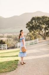 Blue Tassel Off the Shoulder Dress