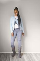 Light Blue Faux Leather Jacket + Biggie Graphic Tee