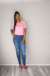 Au Revoir Graphic Tee + Bright Pink Pumps