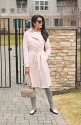 Blush Suede Trench Coat // Black & White Pointed Toe Loafers