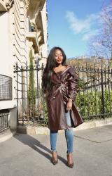 Trench en cuir et escarpins