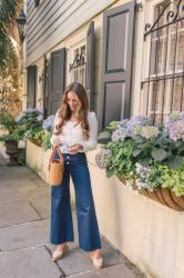 Navy Wide Leg Cropped Pants