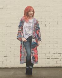 Blue Velvet Boots & Mixed Print Kimono: #BloggerProblems