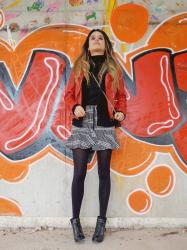 Mini-skirt & red biker