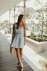 Gingham One Shoulder Dress