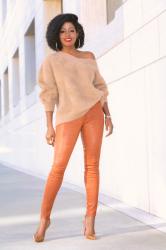 Chunky Sweater + Cognac Leather Pants