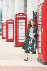 Striped Sweater + Green Print Skirt 