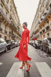 Red Polka Dot Dress with PVC Coat