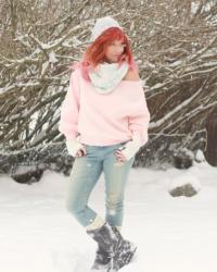 Pink Off The Shoulder Sweatshirt & Bearpaw Boots: Teeth Whitening With Carbon Coco