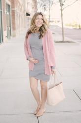Gray Ruched Dress Maternity Outfit