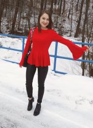 156. Red flare blouse