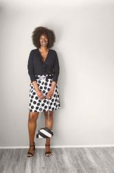 DIY White and Black Polka Dot Skirt + Black Ruffle Bodysuit