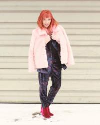 Velvet Suit & Pink Faux Fur Coat: The Sisterhood Of The Velvet Pantsuit