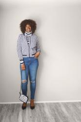 Navy and White Gingham Bomber Jacket