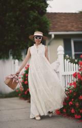 Eyelet Dress & DIY Gingham Straw Bag