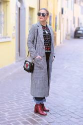 Last call for a Prince of Wales maxi coat: street style look