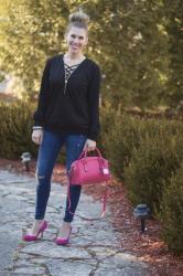 Black Zipper Sweatshirt & Crisscross Bralette & Confident Twosday Linkup 