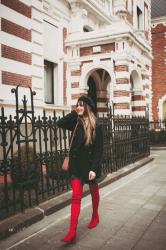 Outfit: red tights and boots