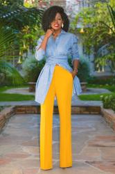 Belted Denim Tunic + Wide Leg Trousers