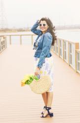 Lookbbok : Cotton Fit & Flare Dress With Denim Jacket