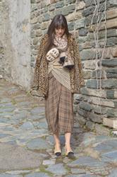 ♥ Leo Coat Assymetric Polka Dot Top and Plaid Sarong Skirt ♥