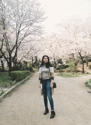 striped cardigan in sumida park