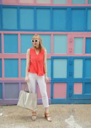 Neon Pink and White Denim 