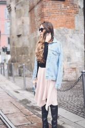 high boots + midi skirt