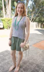 Rebecca Minkoff Mini MAC and MAB Comparison: With Striped Tanks and Shorts