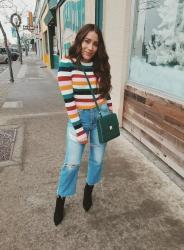 Outfit : Stripe Sweater and Wide Leg Jeans 