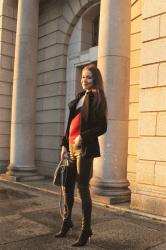 Winter Casual Outfit : Black Jeans, Peacoat and Sock Boots