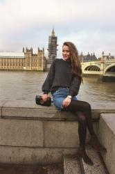 Adventures in London :: Cozy Sweater and Denim Skirt