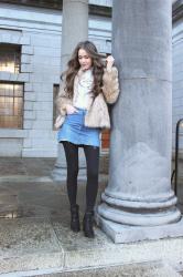 Never Ending Winter :: Faux Fur Coat and Denim Skirt