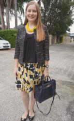 Rebecca Minkoff Regan With A-Line Printed Skirts and Black Blouson Tanks For The Office