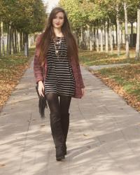 striped dress & over-the-knee boots