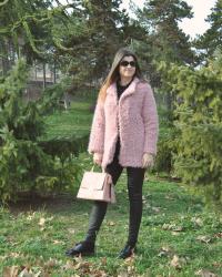 Pale Pink Faux Fur Coat