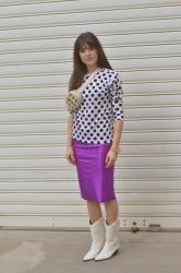 ♥ Dotty for the Midi ♥ Polka Dot Top and Fuchsia Glitter Midi Skirt with Belt Bag ♥