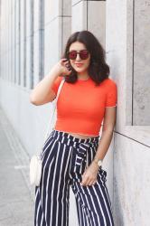 Orange Shirt and Striped Culottes