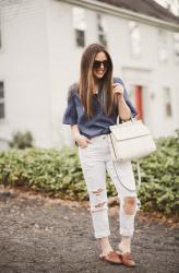 spring favorites: a great pair of white girlfriend jeans.