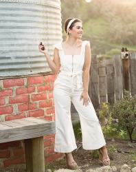 White Ruffle Overalls