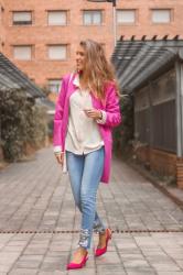 Chaqueta de antelina fucsia