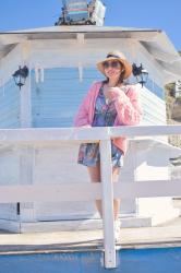 Flowers dress with a pink cardigan