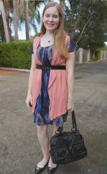 Blue Dresses and Black Accessories: Mimco Button Bag and Rebecca Minkoff Velvet Double Wrap Belt