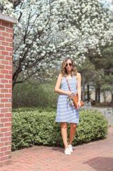 stripe dress + sneakers outfit