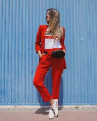 Red suit look