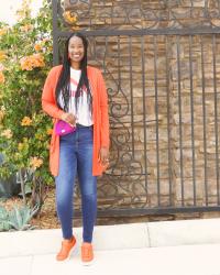 Orange Cardigan + Orange Sneakers