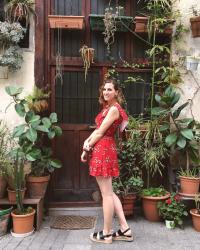 Red floral dress