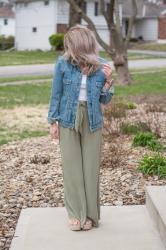 Olive Green Linen Pants + Oversized Jean Jacket.